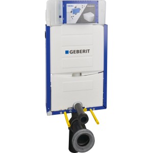 Geberit Kombifix Unterputz-Spülkasten für Wand-WC, Spülkasten in Weiß und Blau.