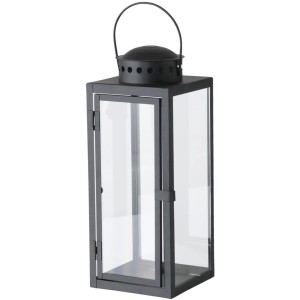 Schwarze Boltze Laterne Ferro, 33 cm hoch, aus Eisen und Glas, modernes Deko-Highlight für den Innenbereich.