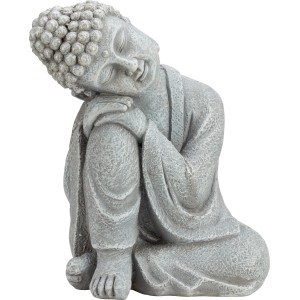 Graue Buddha Deko-Figur aus Magnesia, sitzend, für Garten & Haus, 28,5x19,5x35cm.