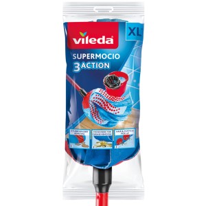 Vileda SuperMocio 3xAction Velour Wischmopp mit Stiel, Reinigungsgerät für Fliesen, Linoleum und mehr.