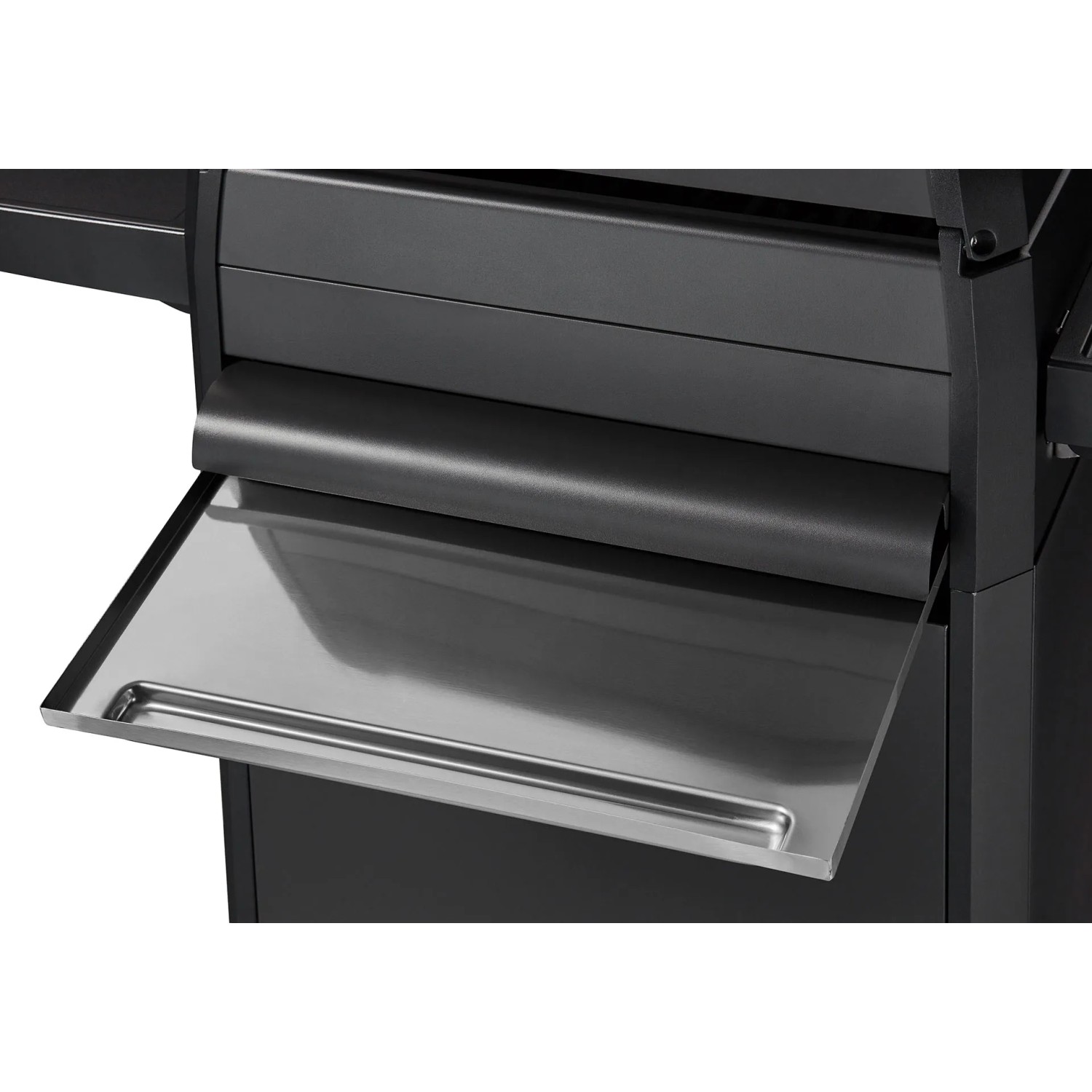 Detailaufnahme: Enders eFlow Pro 2 Turbo Elektrogrill mit ausgeklapptem Seitentisch in Mattschwarz.