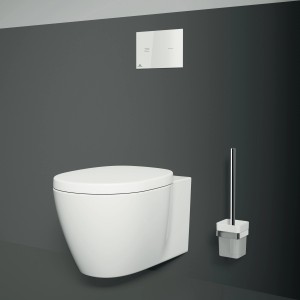 Ideal Standard IOM Cube WC-Bürstengarnitur mit Glasbehälter und Chrom-Halterung.