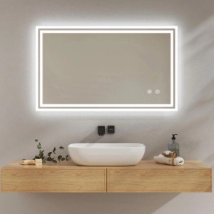 Emke Badspiegel 100x60 cm mit LED-Beleuchtung, Anti-Beschlag und Touchschalter. Kaltweißes Licht.