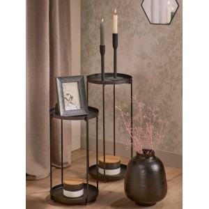 Schwarzer Kerzenhalter Minimalist Zen aus Aluminium, 25,5 cm hoch, für moderne Deko.