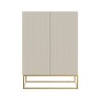 Selsey Highboard Veldio greige mit Lamellenfront und goldenen Metallbeinen. Moderne Kommode.