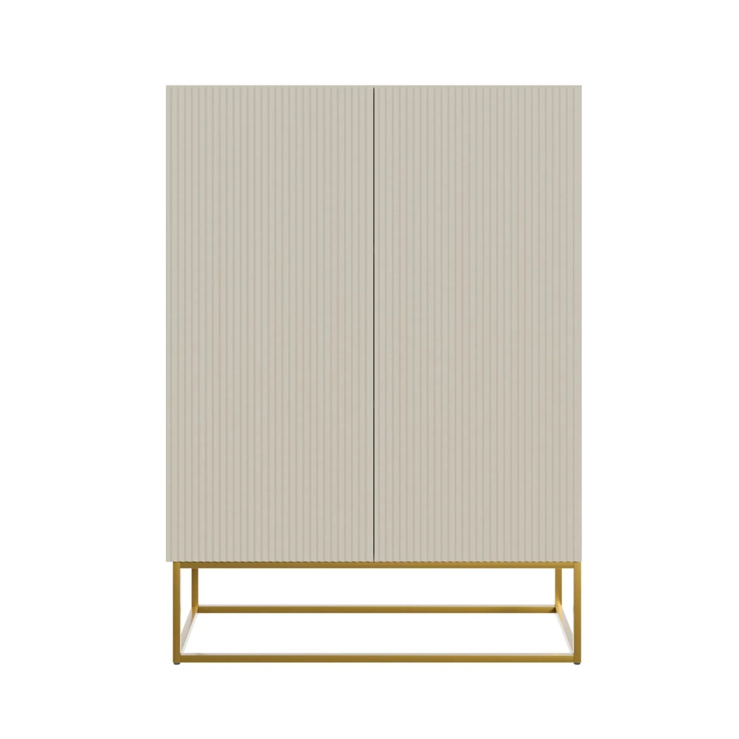 Selsey Highboard Veldio greige mit Lamellenfront und goldenen Metallbeinen. Moderne Kommode.