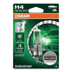 Osram Durostar H4 Halogenlampe für Auto & Motorrad, lange Lebensdauer.