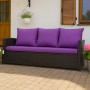 Violettes Gartenkissen-Set für Polyrattan-Möbel, 3-Sitzer Sofa mit bequemen Auflagen.