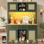 okwish Hochschrank mit LED Lichtsystem Rattan Kippsicherung Küche 120x40x180cm Grün_3