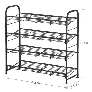 Schuhregal von Songmics, schwarz, mit 4 Ablagen aus Metall, 68,5x27,5x65cm. Praktische Schuhaufbewahrung.