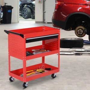 HOMCOM Werkstatt Rollwagen Stahl Schwarzrot 82L x 35B x 76H cm
