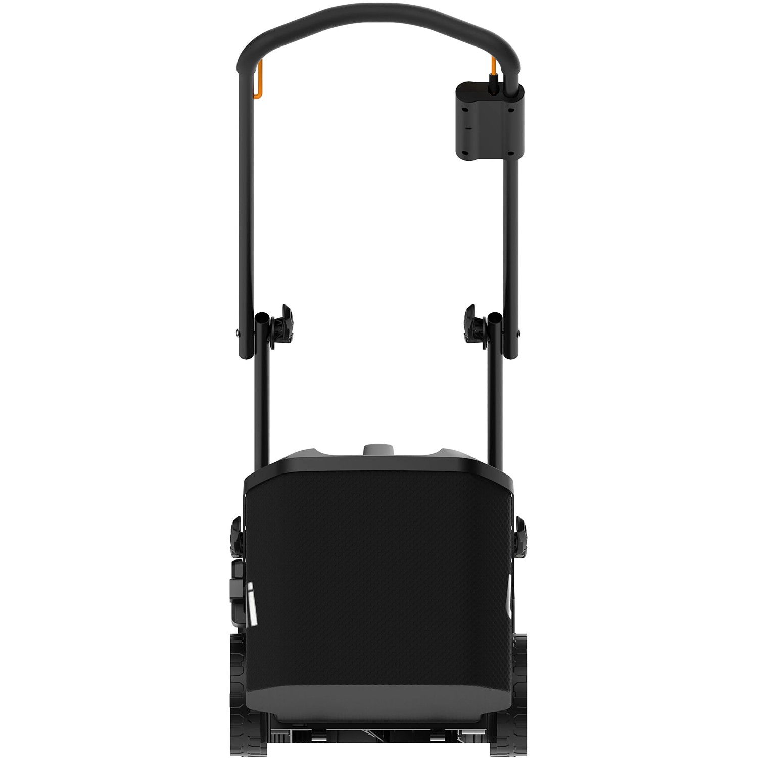 Litheli U20 Akku-Rasenmäher mit Fangkorb, zusammengeklappt für platzsparende Lagerung.