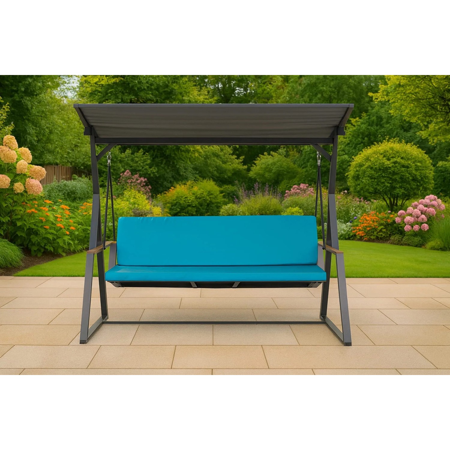 Blaues Polster-Set für 3-Sitzer Hollywoodschaukel (180x50x50cm) mit abnehmbarem Bezug.