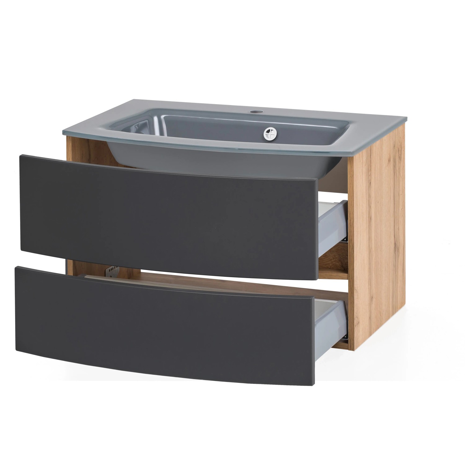 Held Möbel Einzelwaschtisch Salerno, 80 cm, Grau Matt, mit zwei Schubladen und Softclose.
