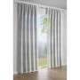 Grauer Bennetti Schal mit Gardinenband, Jacquard-Voile, 140x245 cm, vor Fenster mit Ausblick.
