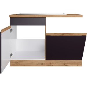 Held Möbel Spülenunterschrank Turin 120 cm, Graphit/Wotaneiche, mit Tür und GSP-Blende.