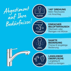Grohe QuickFix Küchenarmatur Swift, Chrom, mit schwenkbarem Auslauf und QuickFix-System.