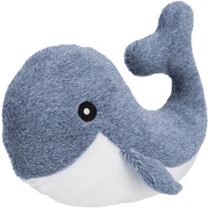 Trixie Hundespielzeug Wal Brunold, blau-weißer Plüschwal, 25 cm, mit Stimme und Raschelfolie.