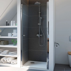 Breuer Elana 6 Drehtür, 90 cm, Silber Matt, Klarglas, für Nische rechts.