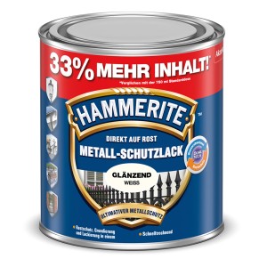 Dose Hammerite Metall-Schutzlack, Weiß glänzend, 1 Liter. Rostschutz, Grundierung und Lack in einem.