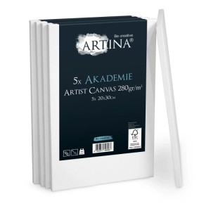 5er Pack Artina Akademie Keilrahmen, 20x30cm, weiße Leinwand für Acryl- und Ölmalerei.