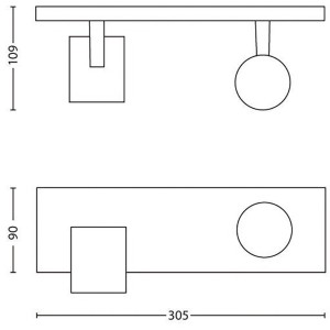 Technische Zeichnung des weißen Philips Runner Spots mit Maßen für GU10 Leuchtmittel.