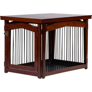 Dunkelbraune Hundebox Indoor mit Tischoberfläche aus Holz, 82,5x57x59 cm. Praktischer Hundezwinger.