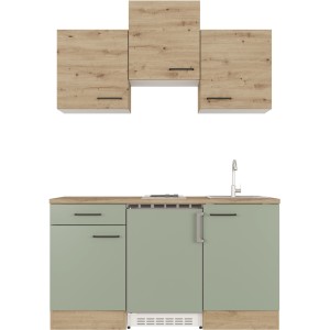 Flex-Well Exclusiv Singleküche Cara 150 cm Schilfgrün matt - Artisan Eiche