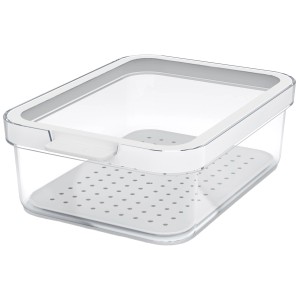Rotho Kühlschrankorganizer Cauma 1,2 l, weiß, mit transparentem Behälter und Abtropfeinsatz.