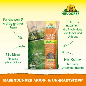 Neudorff Rasen-Dünger Spezial 5Plus1, 10 kg Sack für dichten, grünen Rasen ohne Moos und Unkraut.