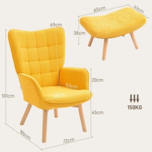 HOMCOM Ohrensessel mit Hocker Kord Orange 72L x 80B x 101H cm