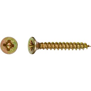 Gelb verzinkte LUX Spanplattenschraube mit Senkkopf, PZ-Antrieb, Ø 4 x 30 mm, 200 Stück.