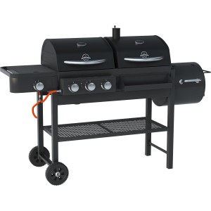 Jamestown Kombigrill Dean Anthrazitschwarz: 3-in-1 Gas- und Holzkohlegrill mit Smokerbox und Ablageflächen.