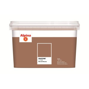 Alpina Innenfarbe Pantone Mocha Mousse, 2,5L Eimer, matte braune Wandfarbe.