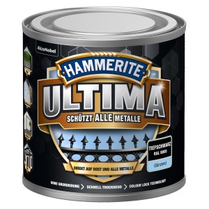 Dose Hammerite Ultima Metall-Schutzlack, Tiefschwarz, glänzend, 250ml. Rostschutz, Grundierung und Lack in einem.