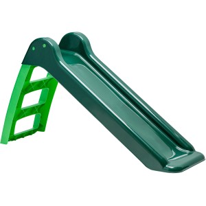 Grüne, zusammenklappbare SwingKing Rutsche für Kinder zum Spielen im Garten oder im Haus.