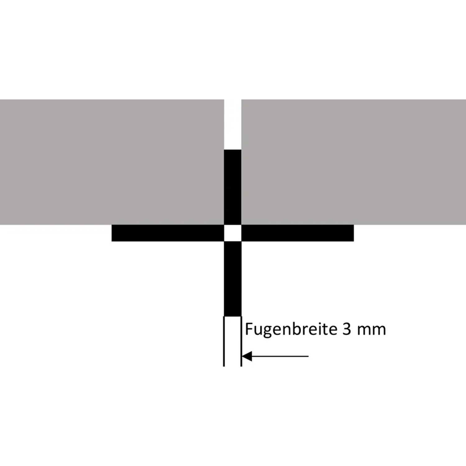 GS Terrassen Stellfuß Plattenlager: Detailansicht der Fugenbreite (3mm) zwischen zwei Terrassenplatten.