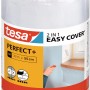Tesa Easy Cover Perfect+ M Abdeckfolie mit Klebeband, Rolle mit Folie und gelbem Klebeband.