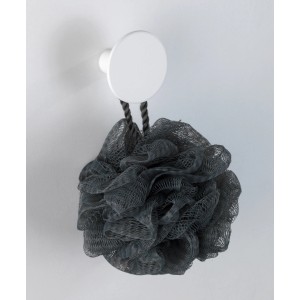 Weißer Wenko Wandhaken Melle mit grauem Badeschwamm, Haken zum Schrauben.