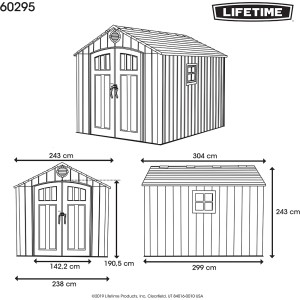 Skizze: Lifetime Gerätehaus Jupiter, 6,9 m², grau, mit Maßangaben.