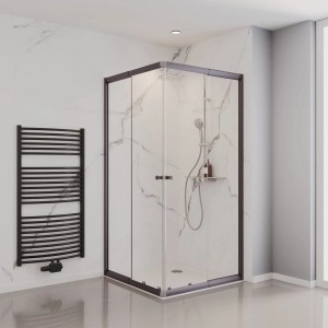Schulte Dusche Sunny Eckeinstieg mit Schiebetüren Gunmetal Klar 180 x 75-90 cm