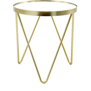 Kayoom Beistelltisch Bonnie Gold mit Spiegelglasplatte, Ø 42 cm.