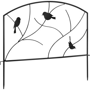 Schwarze Garteneinfassung aus Eisen mit Vogel-Motiv, 56,5x48cm, dekorative Gartendekoration.