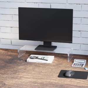 Transparenter HOMCOM Acryl Monitorständer auf Holzschreibtisch mit PC-Monitor. Ergonomische Erhöhung für Laptop & PC, schafft Stauraum.