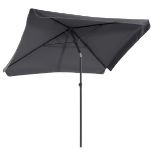 Anthrazitfarbener Balkonschirm Hernando 210x140 cm mit Push-Up Funktion.