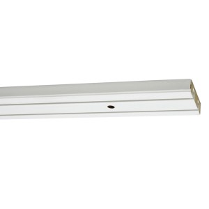 Weiße, 2-läufige Gardinia Vorhangschiene GE2 (210 cm) mit vorgebohrten Löchern zur Deckenmontage.