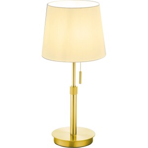 Trio Tischleuchte Lyon in Messing matt mit Stoffschirm, Design-Tischlampe