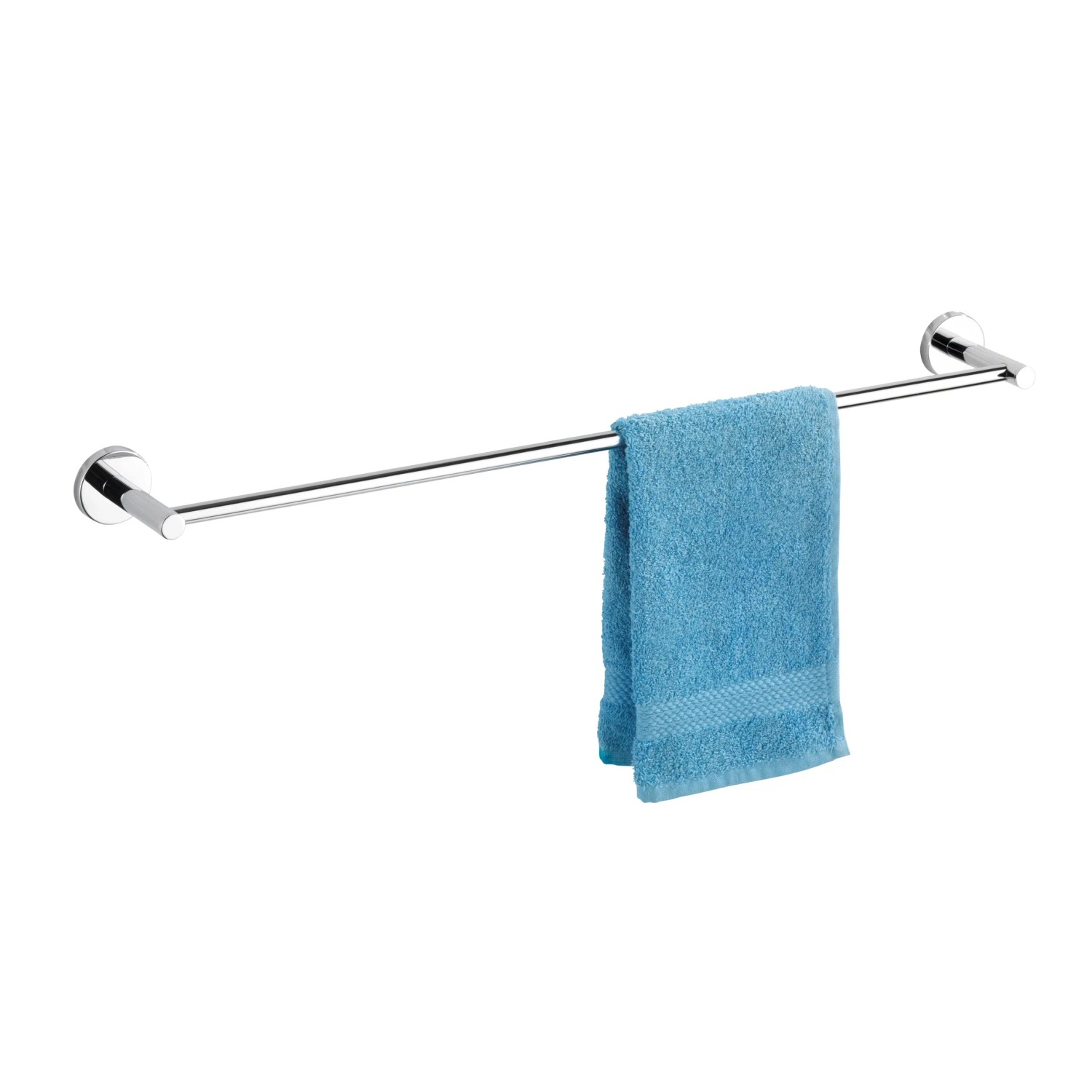 Wenko Handtuchstange Uno Elegance, Chrom, mit blauem Handtuch. Bad Accessoire.