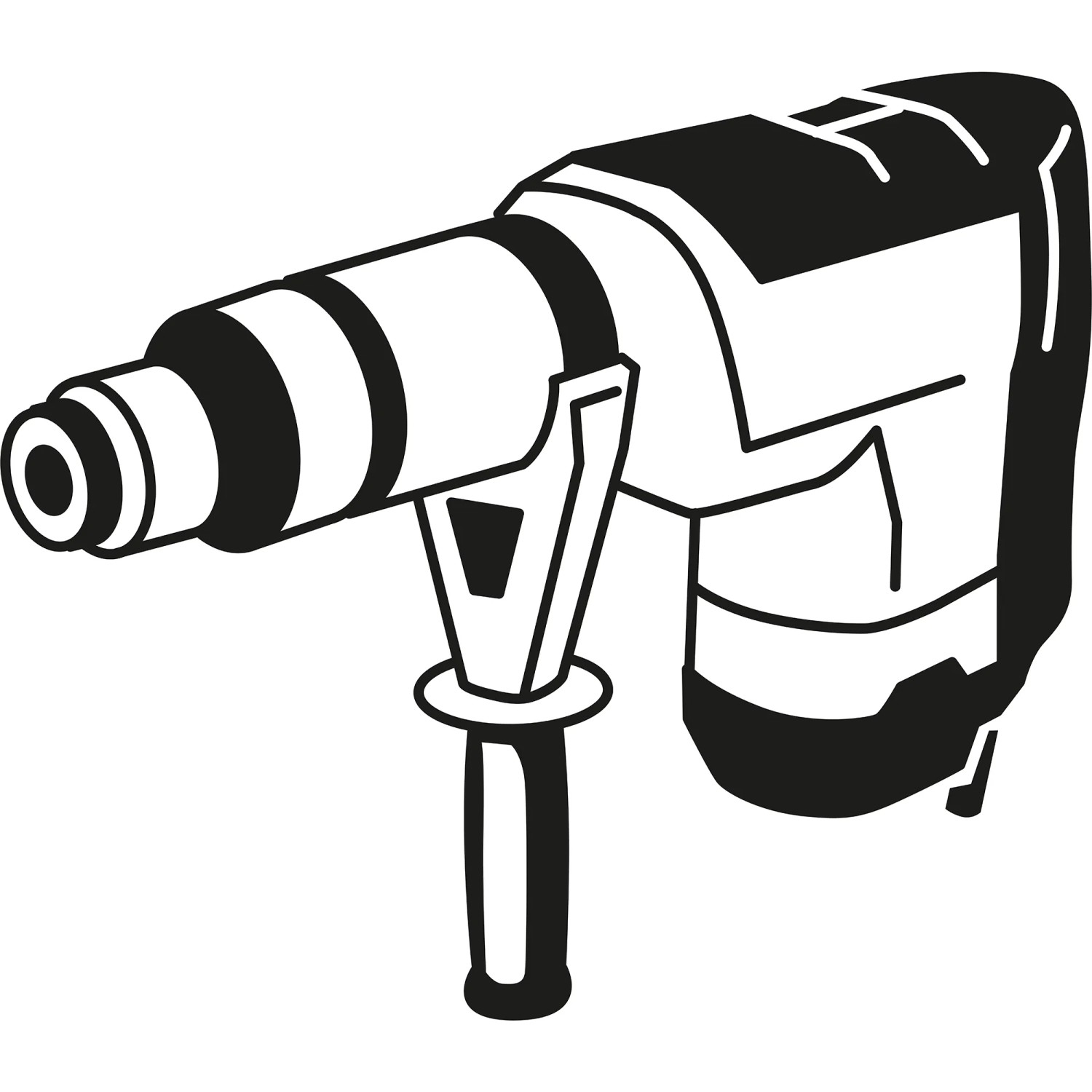 Schwarz-weiße Illustration eines Bosch Hammerbohrers SDS Plus-3, 16 mm, Betonbohrer.