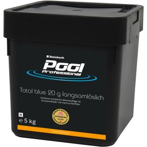 Pool Professional Total Blue 5kg: Organische Pool Desinfektion im schwarzen Behälter.